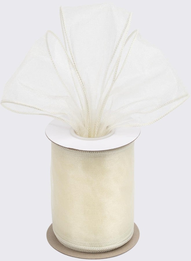 Joycrosso 3 Inch Ivory Wired Organza Ribbon - 20 Yards Sheer Decorative Ribbon for Gift Wrapping, Wedding Decor, Christmas Tree, Crafts & DIY Projects - Image 1