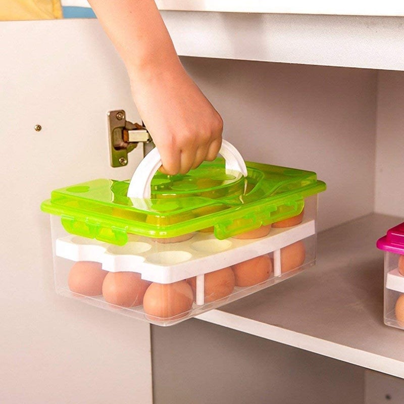 KEXES KEXES Egg Storage Container and Dining Refrigerator Safe Egg Tray Container Unbreakable Egg Storage Basket for Fridge Plastic Egg Tray DOUBLE LAYER 24 GRID  - Image 2