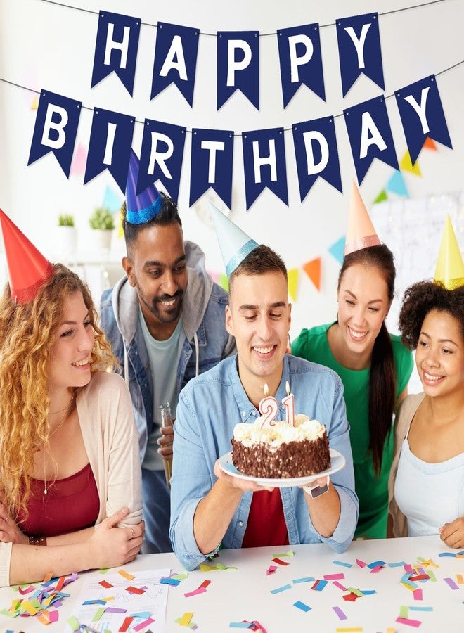 لافتة عيد ميلاد سعيد باللون الأزرق الداكن، زينة حفلات للنساء والرجال والفتيات والفتيان - Image 5
