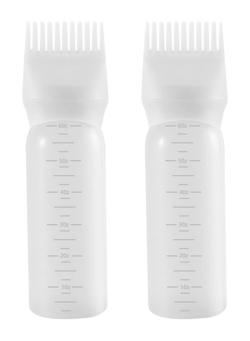 Oasisgalore Root Comb Applicator Bottle 6 Ounce Hair Oil Applicator 2 Pack Applicator Bottle for Hair Dye Applicator Bottle with Graduated Scale, White - Image 1