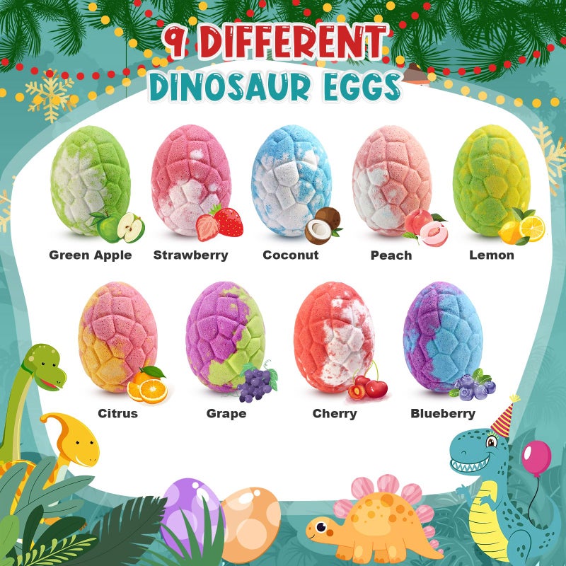 Qivatex Bath Bombs for Kids with Dinosaur Toys Inside, Easter Basket Stuffers, 9 Pack Natural Organic Dinosaur Bath Bombs Bubble Bath Gift Set, Birthday Easter Gifts for Kids - Image 5
