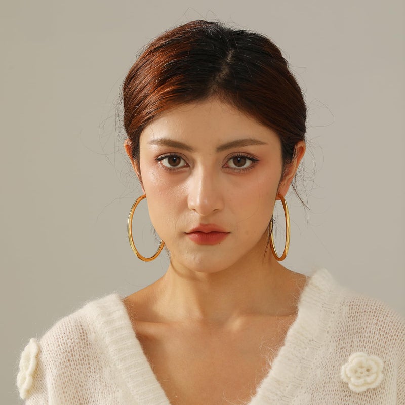 OOOPEL 4mm Thick Gold Chunky Earrings Steling Silver Post Hoops Earrings For Women Hollow Tube Hoops Earrings Thick Golden Hoop Earrings Hypoallergenic Lightweight Gold Hoop Large Earrings 20/30/40/50/60MM - Image 2