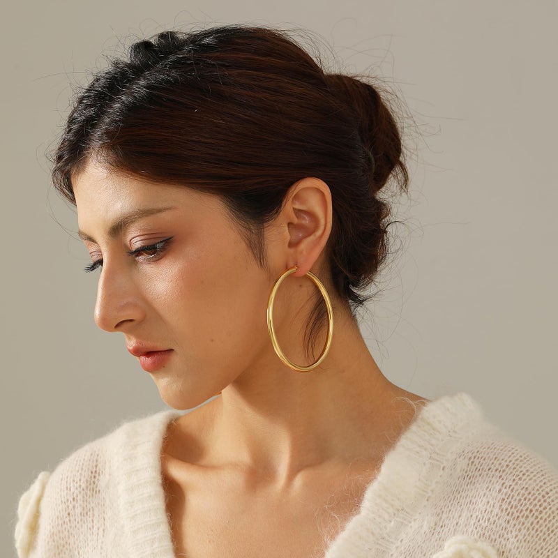 OOOPEL 4mm Thick Gold Chunky Earrings Steling Silver Post Hoops Earrings For Women Hollow Tube Hoops Earrings Thick Golden Hoop Earrings Hypoallergenic Lightweight Gold Hoop Large Earrings 20/30/40/50/60MM - Image 5