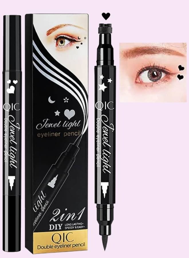 QIC 2 in 1 Double Head Eyeliner Pencil Eyeliner Stamp Waterproof Liquid Eyeliner Set Liquid Double Head Eyeliner Long Lasting Make Up Set Speedy and Easy Double Eyeliner Pencil 02  - Image 1