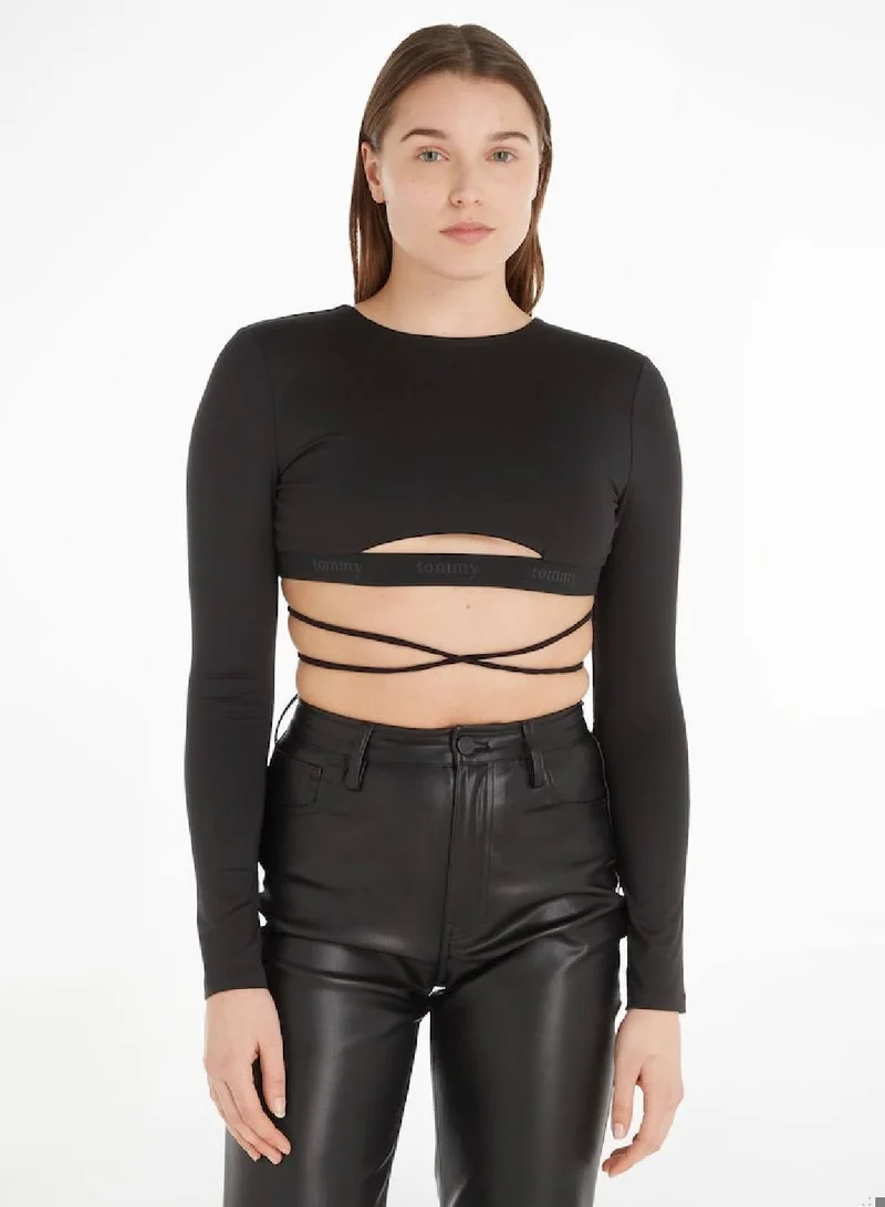 TOMMY JEANS Backless Cut-Out Long-Sleeve Crop Top
