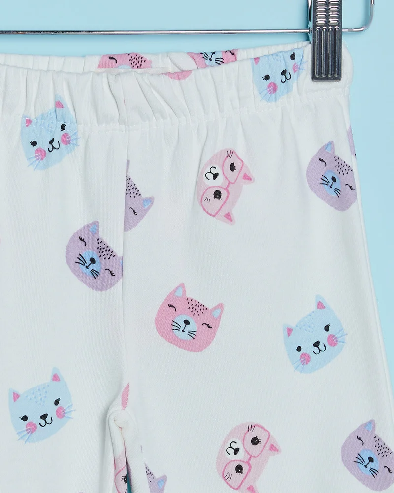 REDTAG Infant Girls White Cat Print Active Pants