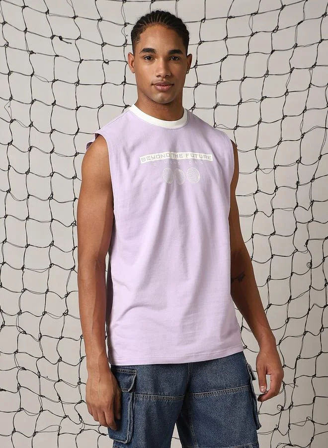 Hubberholme Men's Lilac 100% Cotton Printed Regular Fit T-Shirt