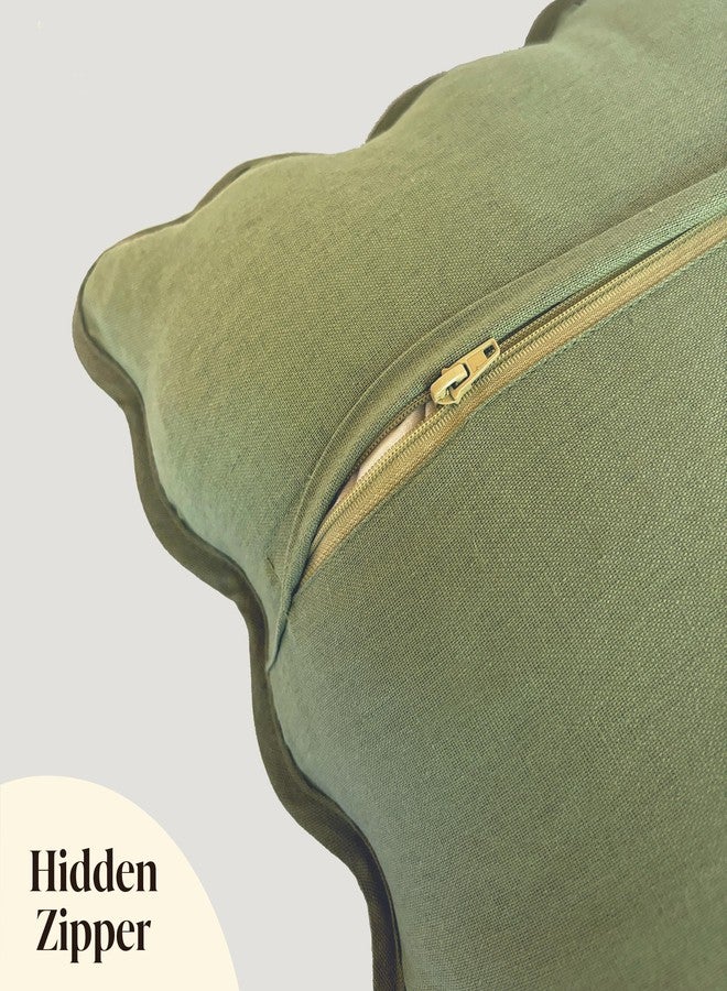 Orelle Scalloped Pillow Cover Set of 2 | Linen Cotton | 18x18 | Sage Green - Image 4