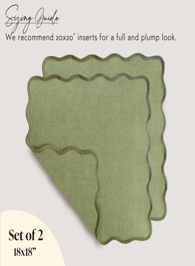 Orelle Scalloped Pillow Cover Set of 2 | Linen Cotton | 18x18 | Sage Green - Image 3