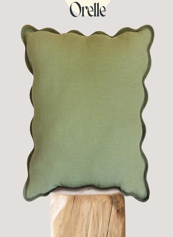 Orelle Scalloped Pillow Cover Set of 2 | Linen Cotton | 18x18 | Sage Green - Image 2