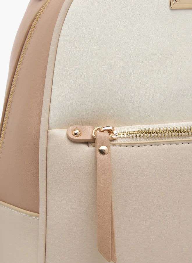 Flora Bella By Shoexpress Women's Colourblock Backpack with Zip Closure and Adjustable Strap