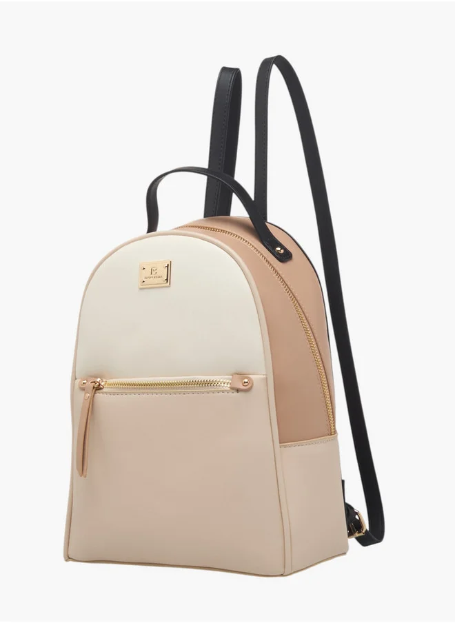 Flora Bella By Shoexpress Women's Colourblock Backpack with Zip Closure and Adjustable Strap