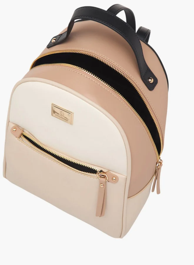 Flora Bella By Shoexpress Women's Colourblock Backpack with Zip Closure and Adjustable Strap