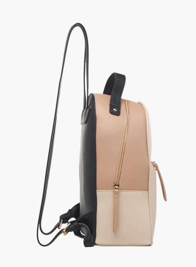 Flora Bella By Shoexpress Women's Colourblock Backpack with Zip Closure and Adjustable Strap