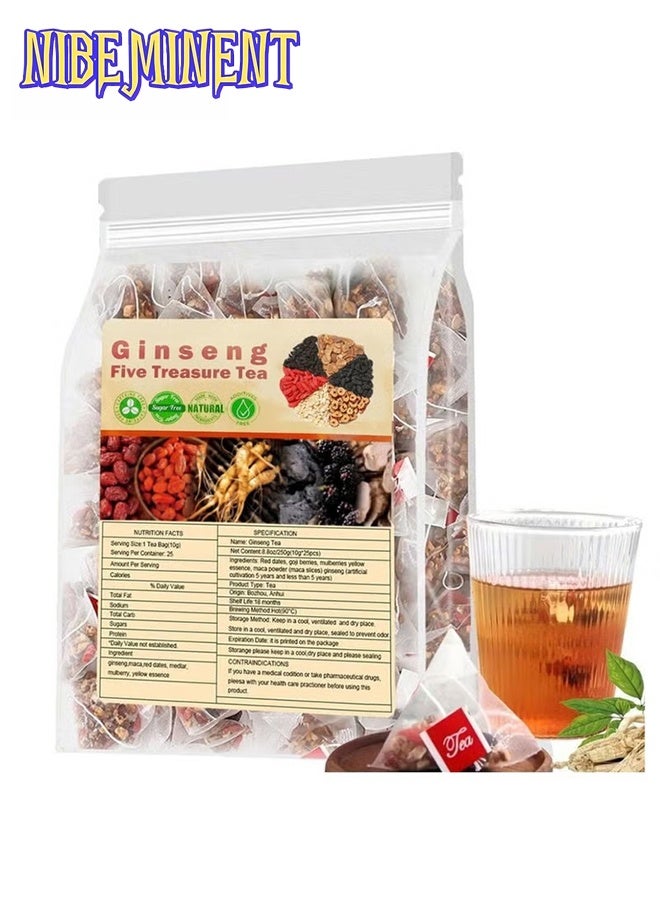 NIBEMINENT Ginseng Five Treasure Tea，Natural Raw Materials Such as Red Dates, Wolfberries, Mulberries, Astragalus, Ginseng, etc.5g*20  - Image 1