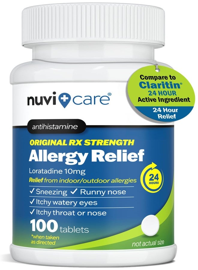 NUVICARE 24-Hour Nondrowsy Allergy Relief Tablets – Loratadine 10mg – Generic – Daily Allergy Medicine Non Drowsy Antihistamine for Adults and Kids Age 6 & Older (100 Count - Image 1