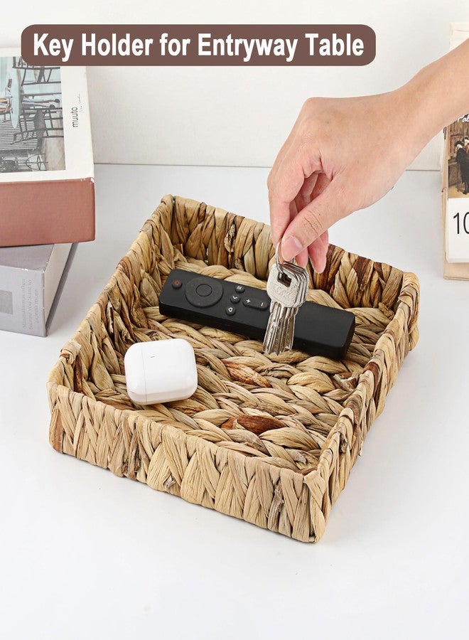 GUSHBIN Natural Water Hyacinth Tray Handwoven Wicker Basket Tray for Decoration Square Serving Tray for Coffee Table Living Room Kitchen, 8.5" x 8.5" x 1.6" - Image 2