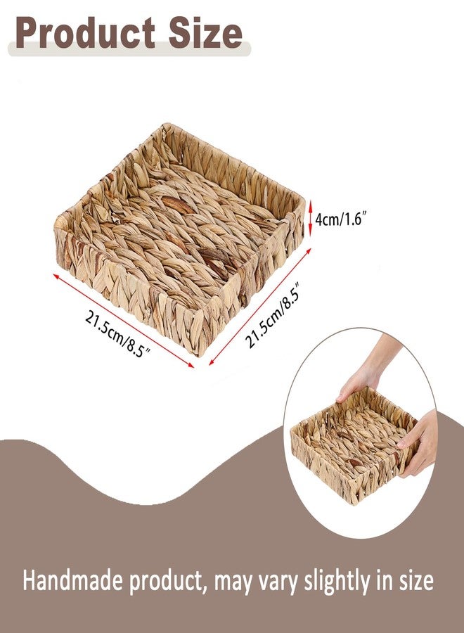 GUSHBIN Natural Water Hyacinth Tray Handwoven Wicker Basket Tray for Decoration Square Serving Tray for Coffee Table Living Room Kitchen, 8.5" x 8.5" x 1.6" - Image 3