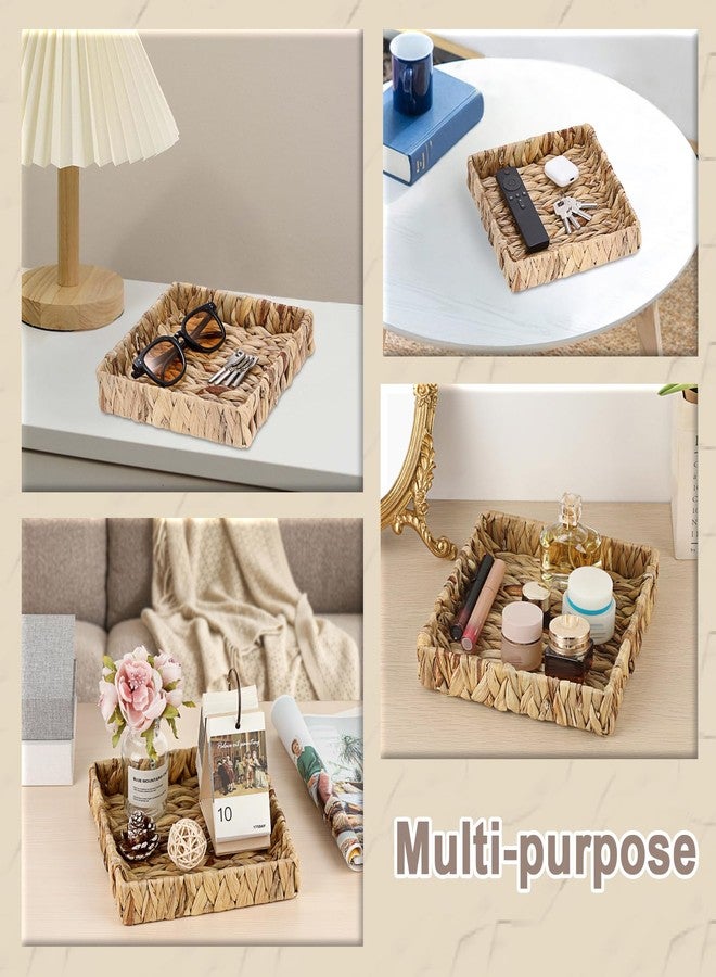 GUSHBIN Natural Water Hyacinth Tray Handwoven Wicker Basket Tray for Decoration Square Serving Tray for Coffee Table Living Room Kitchen, 8.5" x 8.5" x 1.6" - Image 4