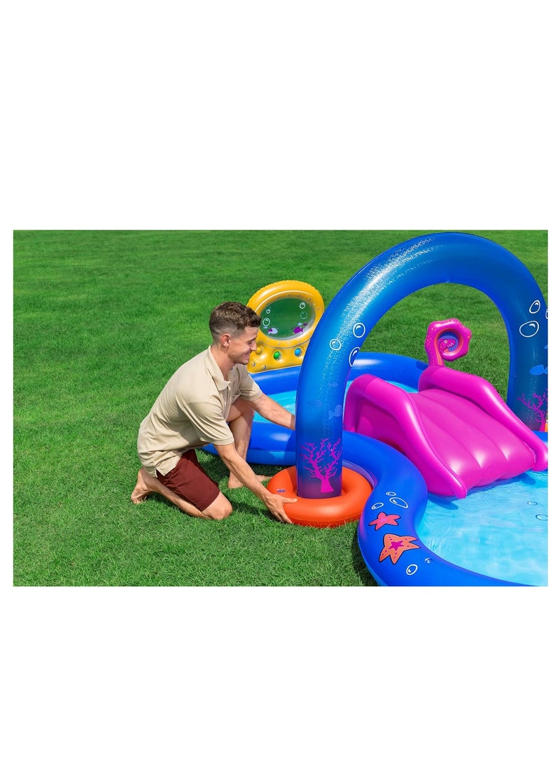 Bestway Playcentre Sea Odyssey 330X188X117cm, Outdoor & Indoor Relaxation & Play, Deep sea theme, Removable Slide With Tie Ropes & Grommets Arch Sprinkler Sling Shot, Easy-to-use - Image 3