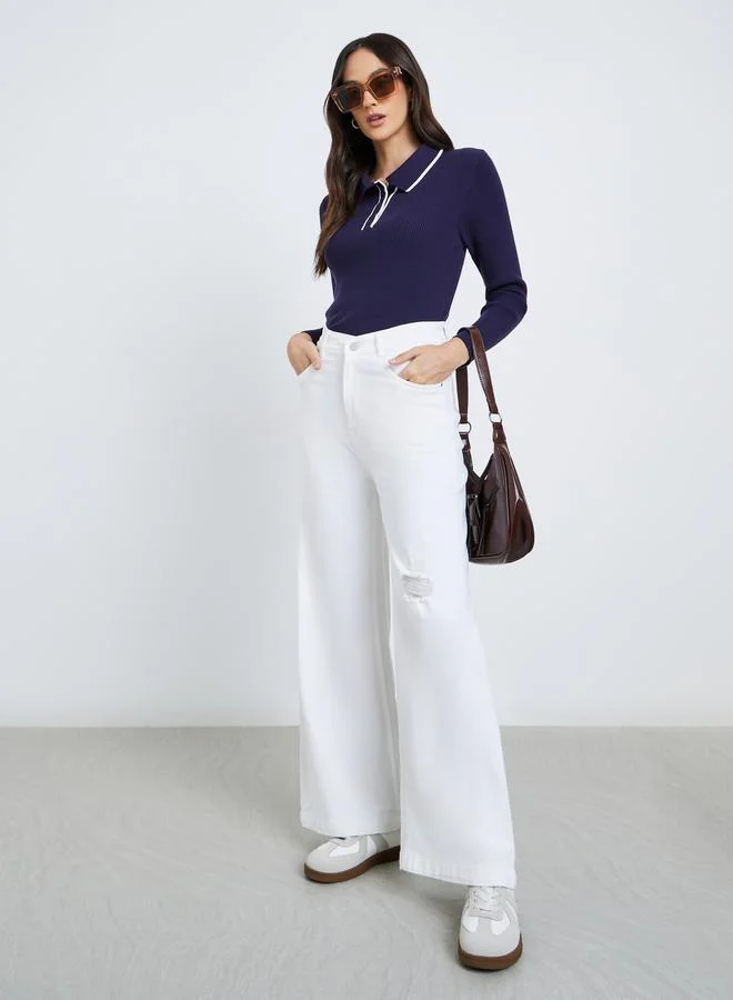 ستايلي Styli High Rise Wide Leg Jeans with Light Distress