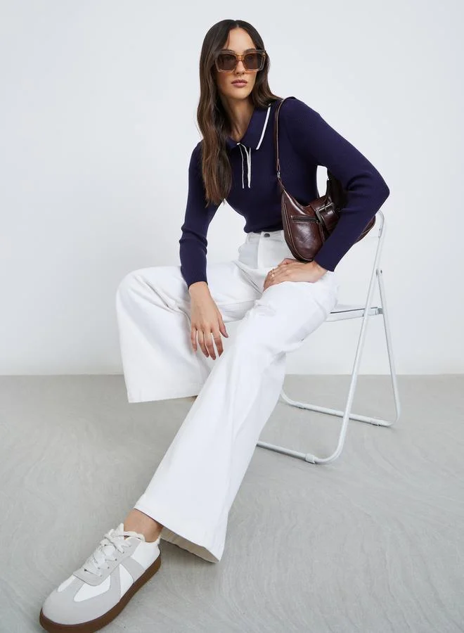 ستايلي Styli High Rise Wide Leg Jeans with Light Distress