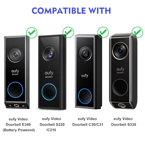 CaGuan Adjustable Doorbell Mount(35°-145°) for eufy Video Doorbell E340/C31/C30/C210/S330, No-Drilling Mounting Bracket,Left/Right Adjustable,Wide Viewing Angle,Ideal for Apartment/houses, Black - Image 2