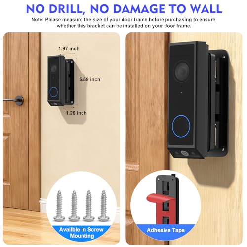 CaGuan Adjustable Doorbell Mount(35°-145°) for eufy Video Doorbell E340/C31/C30/C210/S330, No-Drilling Mounting Bracket,Left/Right Adjustable,Wide Viewing Angle,Ideal for Apartment/houses, Black - Image 4