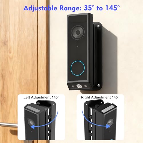 CaGuan Adjustable Doorbell Mount(35°-145°) for eufy Video Doorbell E340/C31/C30/C210/S330, No-Drilling Mounting Bracket,Left/Right Adjustable,Wide Viewing Angle,Ideal for Apartment/houses, Black - Image 3