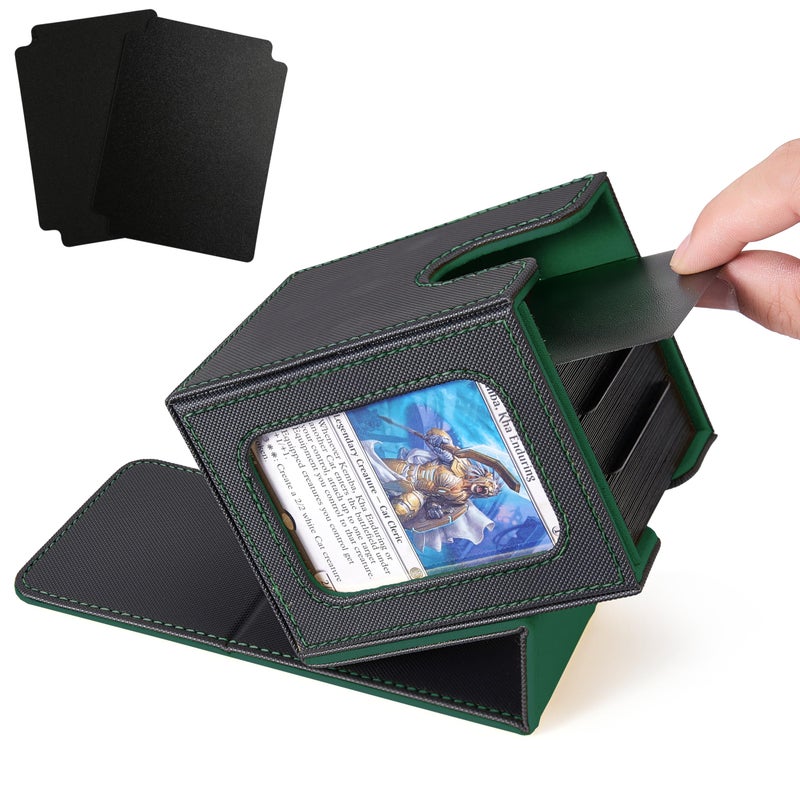 Venssu MTG Deck Box for Commander Display,Card Deck Box Fits 100 Double Sleeved Cards, TCG Card Storage Box (Black and Green, 1 window) - Image 1