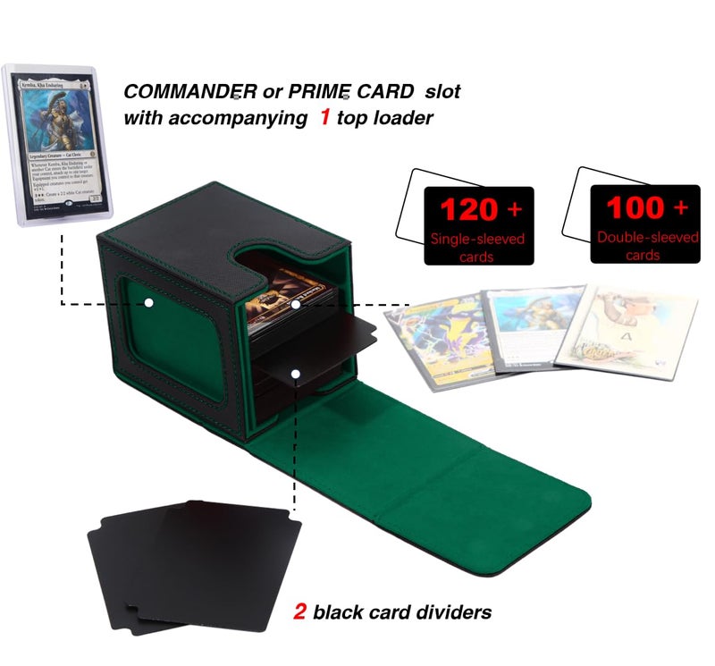 Venssu MTG Deck Box for Commander Display,Card Deck Box Fits 100 Double Sleeved Cards, TCG Card Storage Box (Black and Green, 1 window) - Image 2