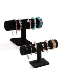 Black Velvet T Bar Jewelry Display Stand Set with Transparent Box, Bracelet Holder, Necklace Bangle Display Rack for Pendants, Choker, Watches, Earrings, Anklets, 2pcs