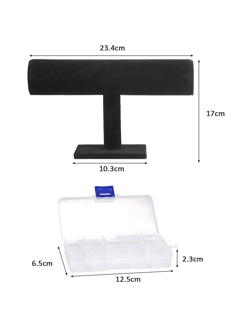 SYOSI - Black Velvet T Bar Jewelry Display Stand Set with Transparent Box, Bracelet Holder, Necklace Bangle Display Rack for Pendants, Choker, Watches, Earrings, Anklets, 2pcs - Image 1