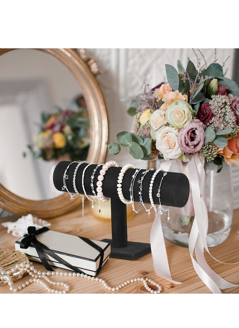 SYOSI - Black Velvet T Bar Jewelry Display Stand Set with Transparent Box, Bracelet Holder, Necklace Bangle Display Rack for Pendants, Choker, Watches, Earrings, Anklets, 2pcs - Image 1