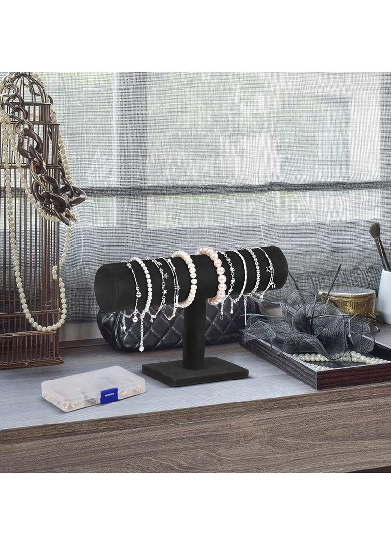 SYOSI - Black Velvet T Bar Jewelry Display Stand Set with Transparent Box, Bracelet Holder, Necklace Bangle Display Rack for Pendants, Choker, Watches, Earrings, Anklets, 2pcs - Image 1