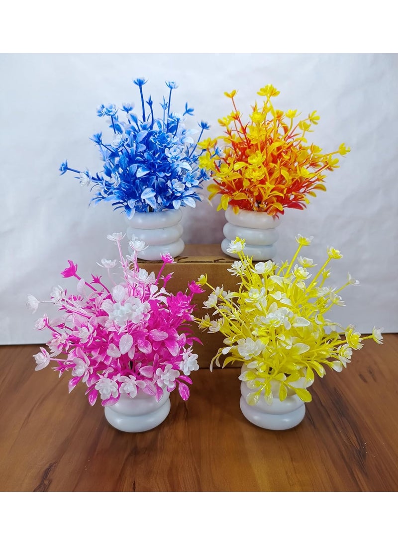 Generic Artificial Bonsai Wild Multicolor for Home Office Room Drawing Room Living Room Desk Table Kitchen Lobby Balcony Other Gifting Purposes with Snowman White Plastic Pots Pack of 4  - Image 1