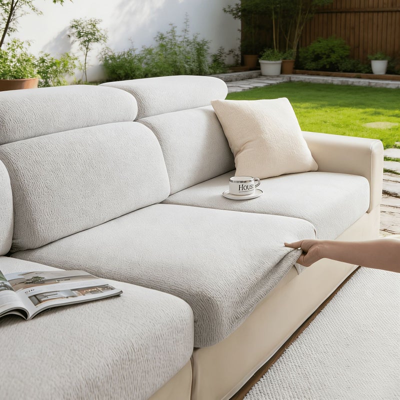 1 Seater Modern Stretchy Elastic Minimalist Sofa Slipcover Beige Color Cushion Protector Non-Deforming Seat Cover Machine Washable Hand Washable For All Sofas - Image 2