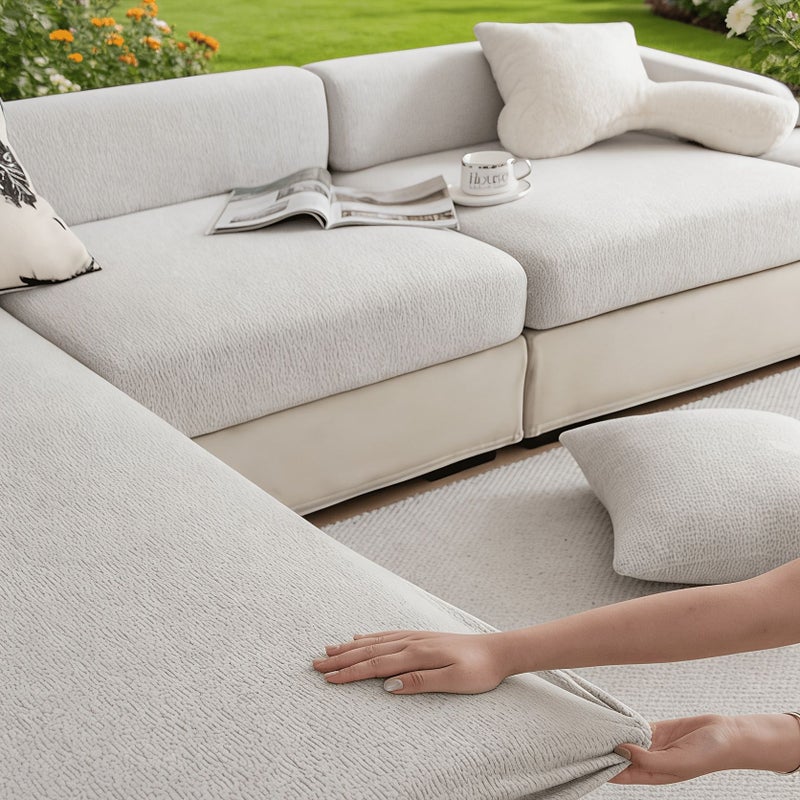 1 Seater Modern Stretchy Elastic Minimalist Sofa Slipcover Beige Color Cushion Protector Non-Deforming Seat Cover Machine Washable Hand Washable For All Sofas - Image 4