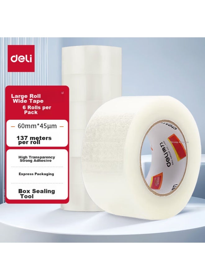 ديلي Deli شريط تغليف شفاف عالي الجودة، 60mm*150y (137m/لفة)، 6 لفات/أنبوب، لوازم مكتبية، 30334 - Image 1