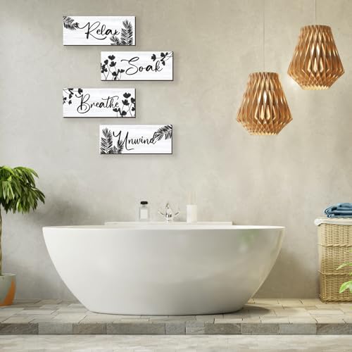ONIZHITY 4 Pcs Farmhouse Bathroom Wall Decors Relax Soak Unwind Breathe Wooden Word Sign Black Hanging Wall Art Rustic Office Wall Decor for Bedroom Living Room Vintage Decorations(Black Leaves 10X4 Inch) - Image 5