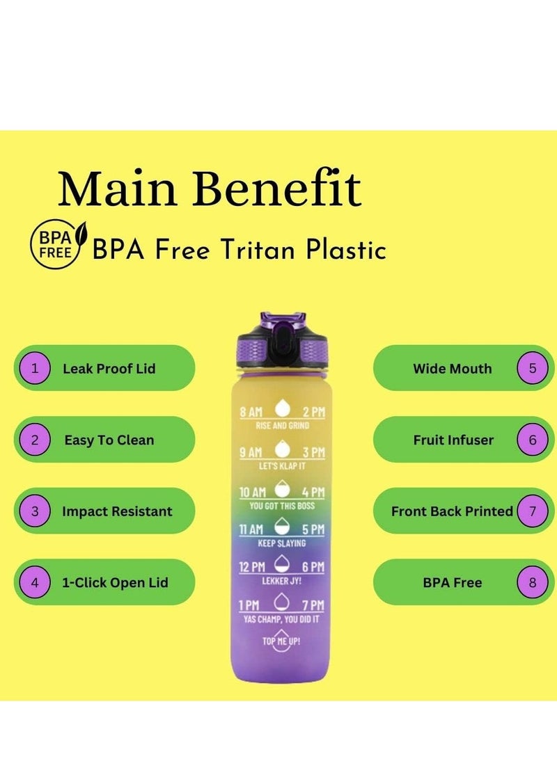 FFA SPORTS Fitness for All Sports Water Bottle with Time Marker  Leak proof 1L Water Bottle for Men Women and Office School Gym - Image 2