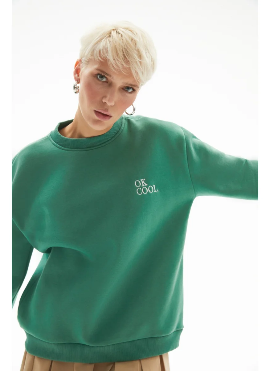 JUNE Embroidery Detailed Raised Sweatshirt