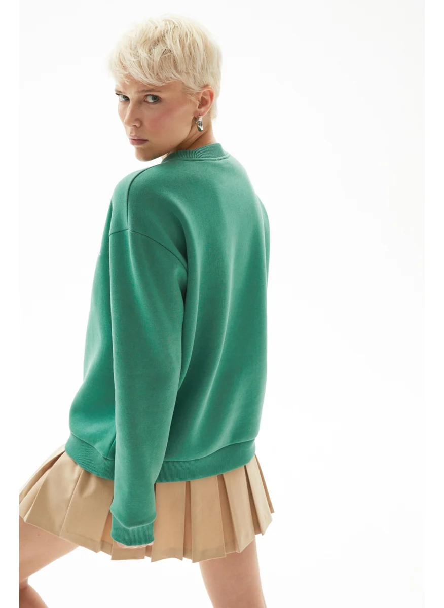 JUNE Embroidery Detailed Raised Sweatshirt