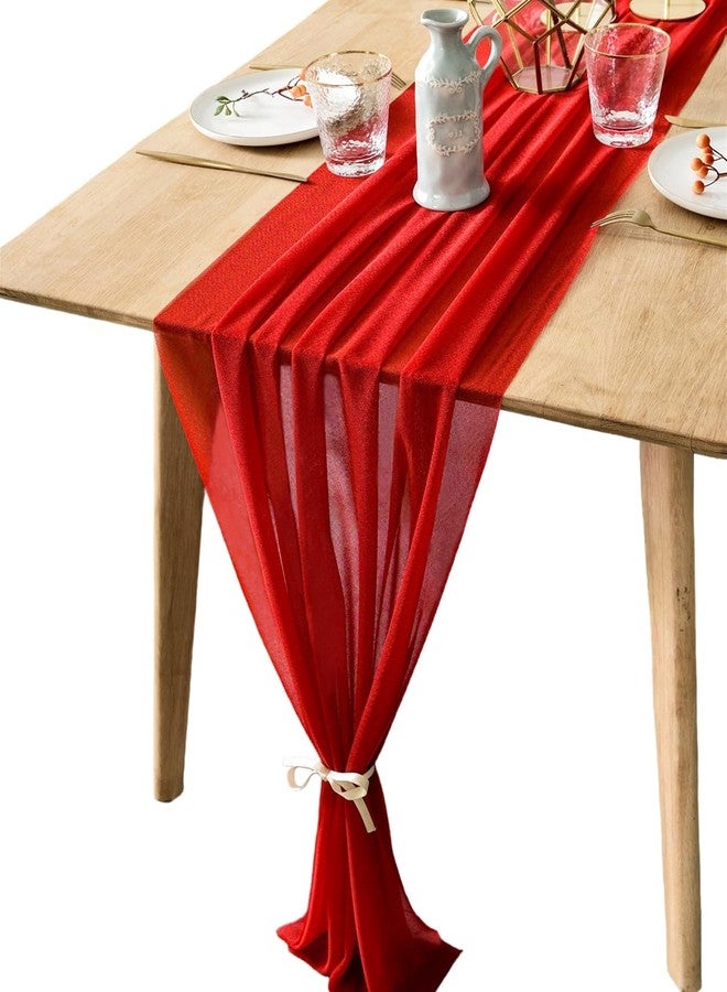 BOXAN 30x120 Inch Red Sheer Table Runner for Valentine, Wedding Anniversary, Marriage Proposals Engagements Galentines Party Mother's Day Table Swag Valance Reception Decor - Image 5