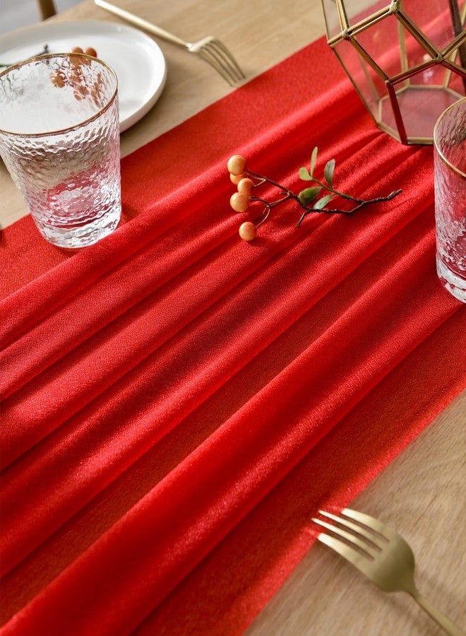 BOXAN 30x120 Inch Red Sheer Table Runner for Valentine, Wedding Anniversary, Marriage Proposals Engagements Galentines Party Mother's Day Table Swag Valance Reception Decor - Image 2
