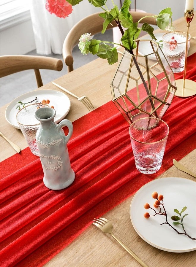 BOXAN 30x120 Inch Red Sheer Table Runner for Valentine, Wedding Anniversary, Marriage Proposals Engagements Galentines Party Mother's Day Table Swag Valance Reception Decor - Image 4