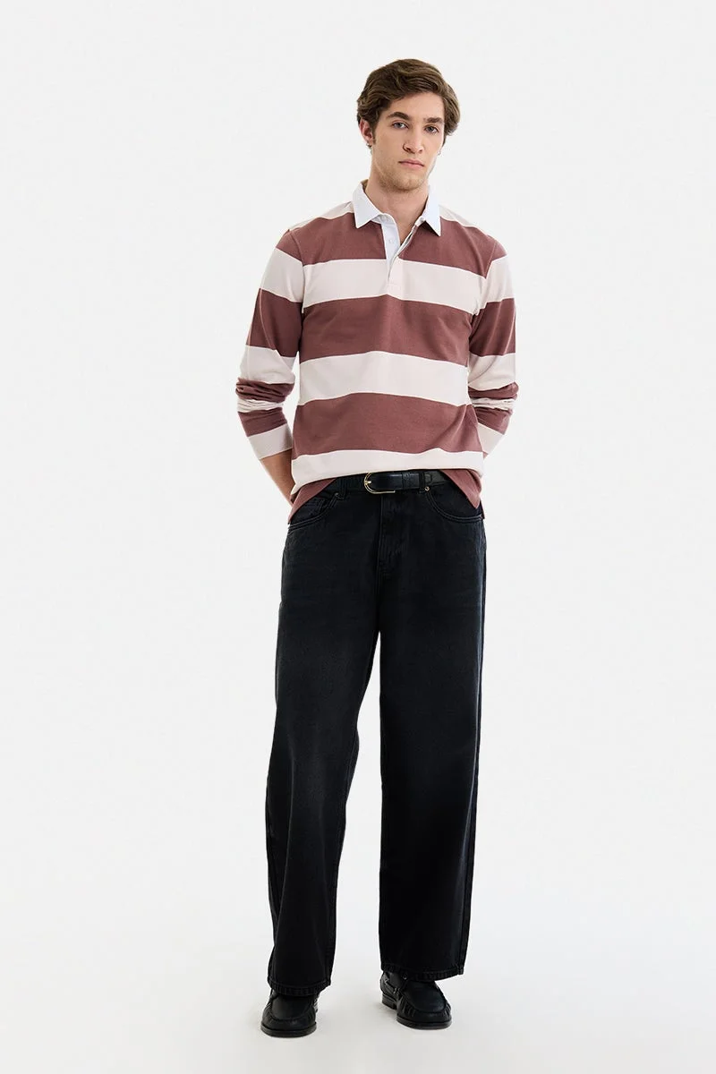 سنيتش Brown Striped Long Sleeve Slim Fit T-Shirt