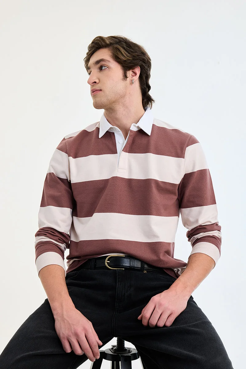 SNITCH Brown Striped Long Sleeve Slim Fit T-Shirt