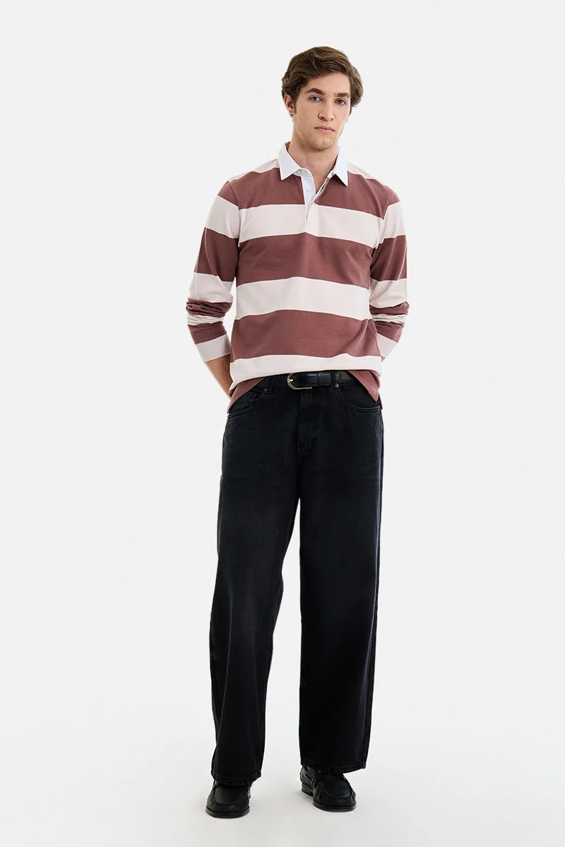 SNITCH Brown Striped Long Sleeve Slim Fit T-Shirt