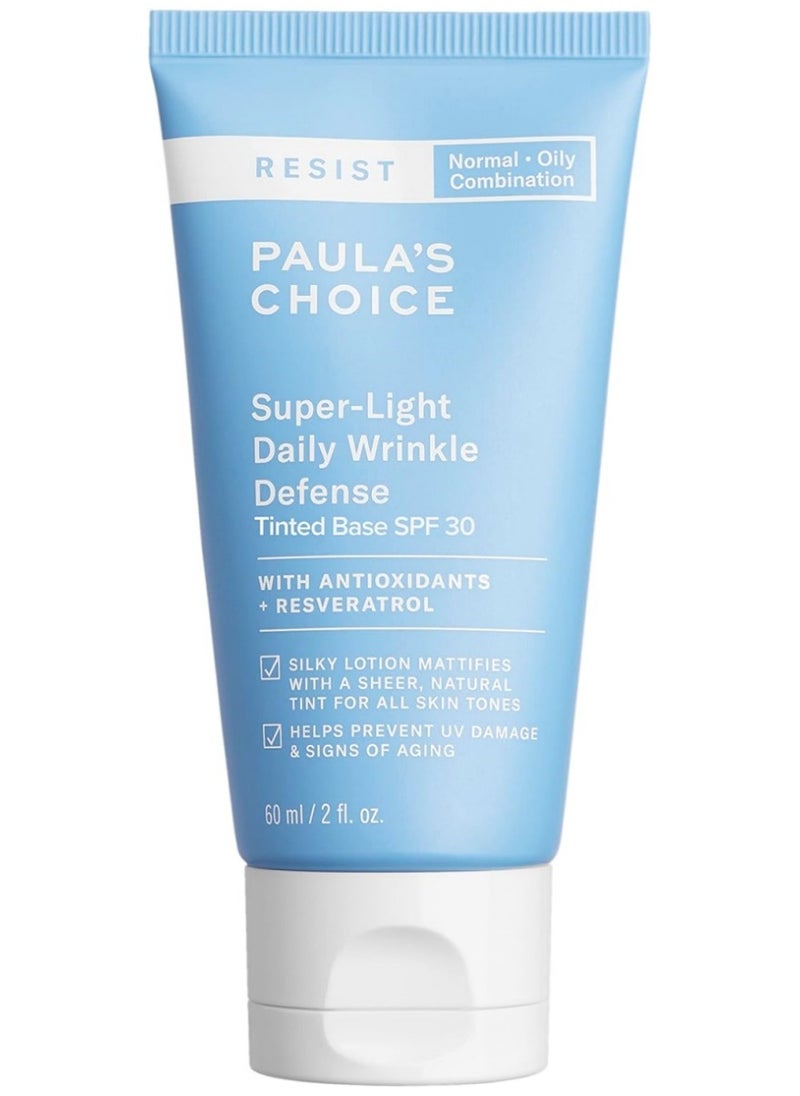 PAULA'S CHOICE Super Light Daily Wrinkle Defense SPF 30 Face Moisturizer 60ml,Silky Lotion Mattifies With A Sheer,Natural Tint For All Skin Tones,Suitable Under Makeup With Long Lasting Dry Matt Finish  - Image 1